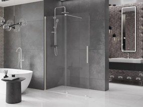 Mexen Velar, sprchová zástena s posuvnými dverami Walk-in 140 x 200 cm, 8mm číre sklo, brúsená oceľ, 871-140-000-03-97
