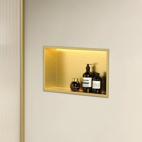 Rea Rea, LED polička na zapustenie 45x30x10 cm, 12W, 3000K, zlatá matná, REA-08545