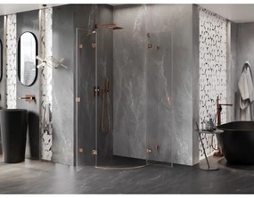 Mexen Lunar, polkruhový výklopný sprchový kút 90 x 90 cm, 8mm číre sklo, profil medená matná, 833-090L-090P-65-00