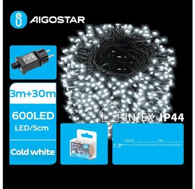 Aigostar B.V. Aigostar - LED Vonkajšia vianočná reťaz 600xLED/8 funkcií 33m IP44 studená biela B103031OT