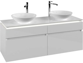 VILLEROY &amp; BOCH Legato závesná skrinka pod dve umývadlá na dosku, 4 zásuvky, s LED osvetlením, 1400 x 500 x 550 mm, Glossy White, B592L0DH