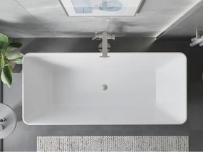 Mexen Velo Slim, voľne stojaca vaňa 170 × 75 cm, biela lesklá, oceľový prepad, 52811707500-97