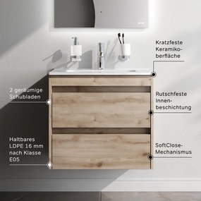 Skrinka s umývadlom 60 AM.PM Spike MPA-FHX0602HF-WCC0602WG závesná, 2 zásuvky, svetlý dub