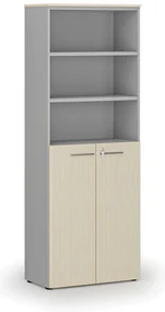 Kombinovaná kancelárska skriňa PRIMO GRAY, dvere na 3 poschodia, 800 x 420 x 2128 mm, sivá/breza