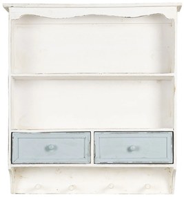 Biela vintage nástenná polička s modrými šuplíčky  Vann - 56 * 13 * 60 cm