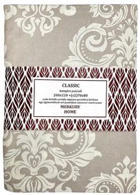 Obliečky Classic bavlna ecru/svetlošedá 220x200 + (2) 70x80 Merkury Home