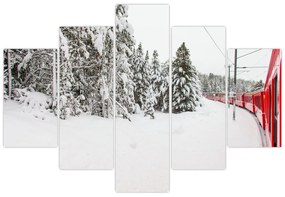 Obraz - Vlak v zasneženej krajine (150x105 cm)