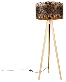 Stojaca lampa trojnožka prírodná s leopardím tienidlom 50 cm - Tripod Classic