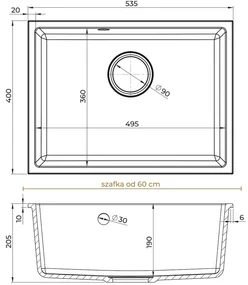 Sink Quality Crypton 60, kuchynský granitový drez 535x400x205 mm + chrómový sifón, biela, SKQ-CRY.W.1KBO.60.X