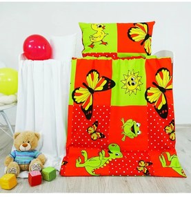 Obliečky detské bavlnené zvieratká červené EMI, Detský set 90x130 + 45x65