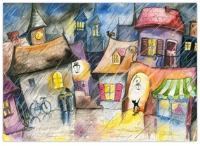Sklenený obraz - Daždivý večer (70x50 cm)
