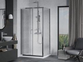 Mexen APIA, sprchový kút s posuvnými dverami 90 (dvere) x 100 (stena) cm, 5mm číre sklo, chrómový profil + slim sprchová vanička 5cm, 840-090-100-01-00-4010