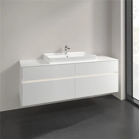 VILLEROY &amp; BOCH Collaro závesná skrinka pod umývadlo na dosku (umývadlo v strede), 4 zásuvky, s LED osvetlením, 1600 x 500 x 548 mm, White Matt, C028B0MS