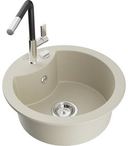 Mexen Diego, 1-komorový granitový drez 488x488x167 mm a drezová batéria Flora, béžová, 6512-69-670401-07