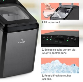 Klarstein Partytime, výrobník ľadu, číry ľad, 15kg/24h, ušľachtilá oceľ