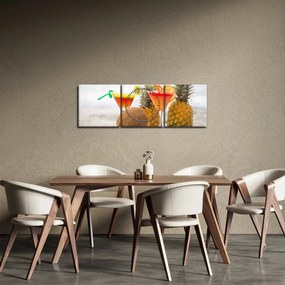 Obraz ananásov a pohárov na pláži (s hodinami) (90x30 cm)