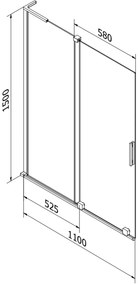 Mexen Velar L, 2-krídlová posuvná vaňová zástena 110 x 150 cm, 8mm číre sklo, brúsená oceľ, 896-110-003-01-97