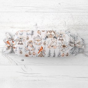 Biante Vankúš valec bonbon Sandra SA-708 Zimná rozprávka modro-sivo-hnedá na bielom 15x60 cm