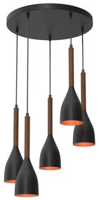 Luster na lanku MUZA 5xE27/15W/230V čierna/hnedá/medená/buk