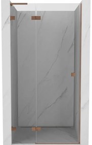 Mexen Lunar L, výklopné sprchové dvere ľavé 85 cm, 8mm číre sklo, medený matný profil, 834L-085-000-65-00-L