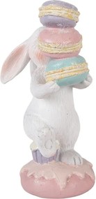 Dekorácia biely králik nesúci makrónky - 8*6*14 cm