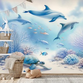 Samolepiaca tapeta podmorský svet s delfínmi