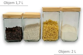 5Five® Sklenená bytelná dóza hranatá s dreveným vekom, 1,7l KWADR