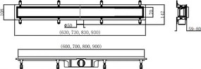 Mexen Flat ABS, sprchový odtokový žľab 2v1 60 cm, brúsená oceľ, 1069060