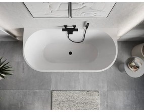 Mexen Oris, voľne stojaca ryhovaná vaňa 150 x 75 cm, biela lesklá, čierny matný prepad, 52871507500-70
