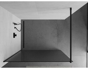 Mexen Kioto, sprchová zástena 140 x 200 cm, 8mm sklo s rebrovým vzorom, čierny profil, 800-140-101-70-09