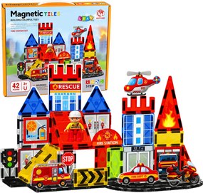LEAN Toys Magnetické stavebné kocky – Požiarna stanica, 42 dielov