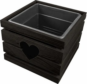 AMADEA Drevený obal na kvetináč so srdcom tmavý, 27x27x20 cm Český výrobok