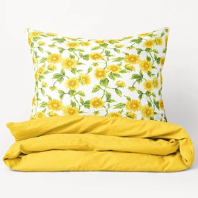 Goldea bavlnené posteľné obliečky duo - slnečnice so žltou 140 x 220 a 70 x 90 cm