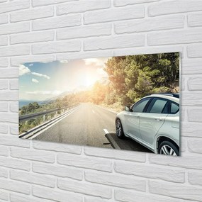 Obraz na skle Hory mraky auto cesty strom 120x60 cm