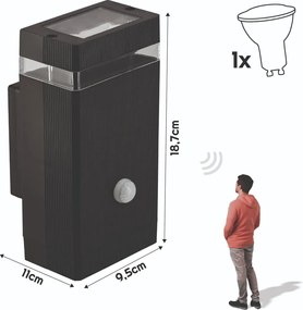 BERGE Fasádne svietidlo 1xGU10 HANEO SINGLE PIR PC - čierne
