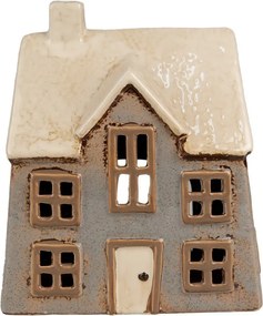 Šedý keramický svietnik na čajovú sviečku domček Amster Village - 15*10*17 cm