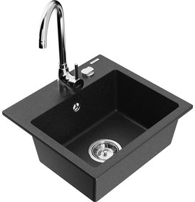 Mexen Milo, 1-komorový granitový drez 43,5x41 cm a kuchynská batéria Telma, čierna-strieborná, 6505-73-670200-00