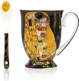 Home Elements Hrnček s lyžičkou 280 ml, Klimt Bozk, čierny