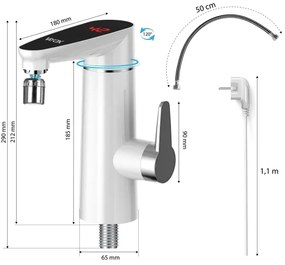 Prietokový ohrievač vody 3000W/230V IPX4 s LED displejom, biely