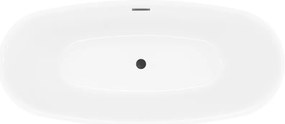 Mexen Luvo Slim, voľne stojaca vaňa 170 × 75 cm, biela-čierna, čierny prepad, 52801707575-70