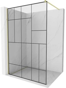 Mexen Kioto, sprchová zástena Walk-In 80 x 200 cm, 8mm číre sklo čierny vzor, zlatý matný profil, 800-080-101-55-78
