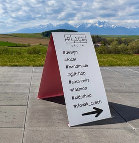 Toptabule.sk  Reklamný stojan Áčko - dizajnový kovový pútač MONO  biela