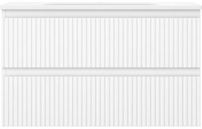 Mexen Rivel, kúpeľňová skrinka 80 cm s umývadlom Vela, 2 zásuvky, drážkovaná, biela matná, 91A20-08047-2-BFF01-W23M01