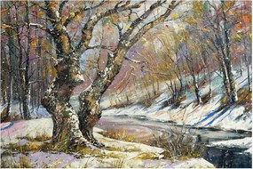 Obraz maľovanej zimnej krajiny (90x60 cm)