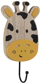 Nástenný kovový háčik s drevenou hlavou žirafy - 11*4*21 cm