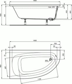 Hotline vaňa akrylátová asymetrická ľavá 160x90 cm, K275801 - dopredaj