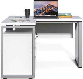 Rohový kancelársky stôl s kontajnerom Houseland Prime Home 01 120 cm biely