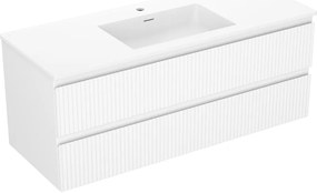 Mexen Rivel, kúpeľňová skrinka 120 cm s umývadlom Otis, 2 zásuvky, drážkovaná, biela matná, 91A20-12047-2-BFF01-W18M01