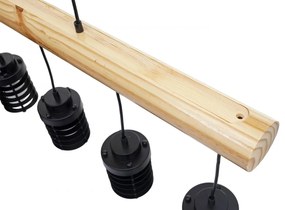 Závesné svietidlo H83 industrial, klietka 5 74213 - kov / drevo - Čierna