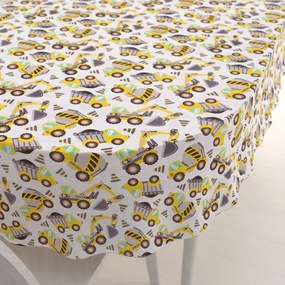 Biante Detský bavlnený oválny obrus Sandra SA-291 Žlté stavebné autá na bielom 120x200 cm